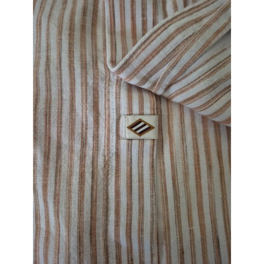 Joseph Abboud Shirt Mens‎ XXL Brown Striped Modern Fit Linen Blend Long Sleeve